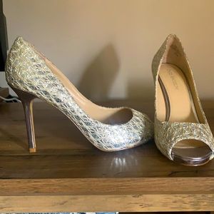 Enzo Angiolini Maiven Gold and Silver Heels